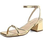 TEAIEUI Women's Sandals Strappy Heels for Women Dressy Open Square Toe Comfort Chunky Block Heel Dress Shoes for Prom Party Wedding