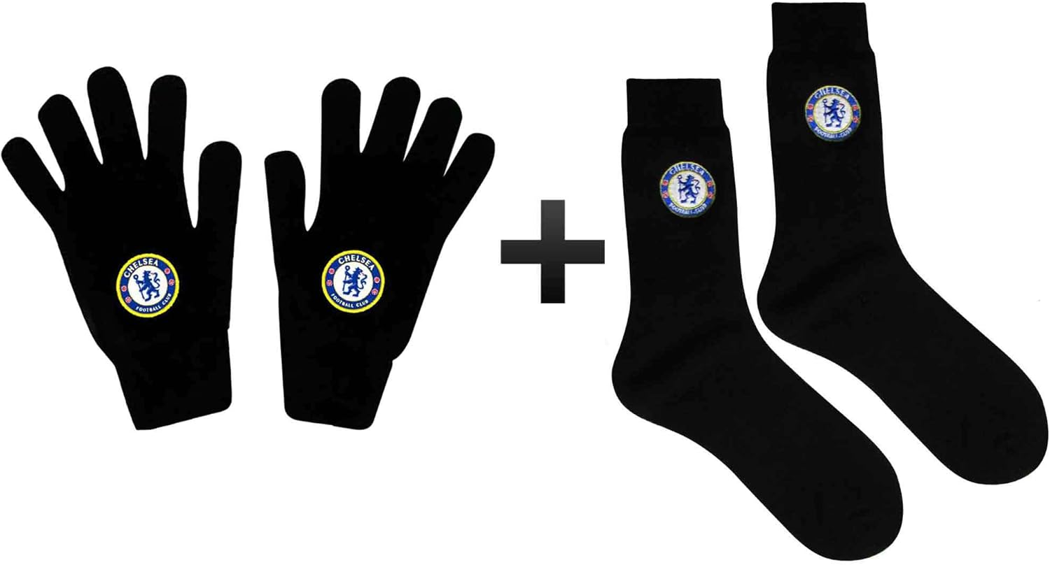 Official Adults Chelsea Fc Football Knitted Gloves Thermal Socks