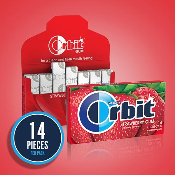 ORBIT STRAWBERRY SUGAR FREE CHEWING GUM INDIVIDUALLY WRAPPED, BULK PACKS OF GUM, 12 PACKS, 14-PIECES EACH, TOTAL 168 PIECES