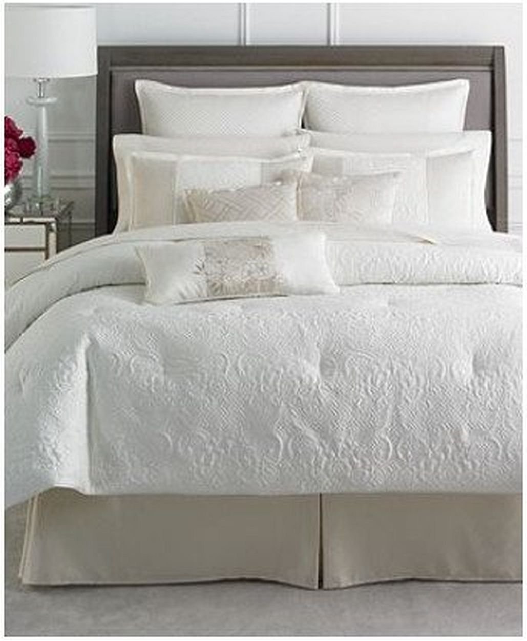 Best Martha Stewart Marble Flowers Ivory 9 Piece Queen Comforter