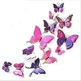 Ogquaton 3D Butterfly Wall Decal Removable Wall Art Stickers Bedroom Accessories for Girls and Boy Bedroom Decoration Purple