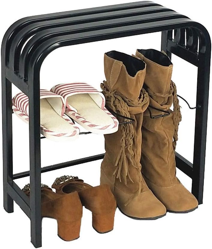 THBEIBEI Storage Benches Metal Storage Bench With Shoe Bracket Hallway Storage Shelf Cabinet Shoe Bench Seat Storage Organiser For Entryway Living Room 44X19X47CM (Color : Black)