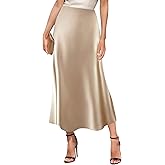 GOLDSTITCH Women's Satin High Waist Skirts Elegant Flared Casual A Line Maxi Skirt