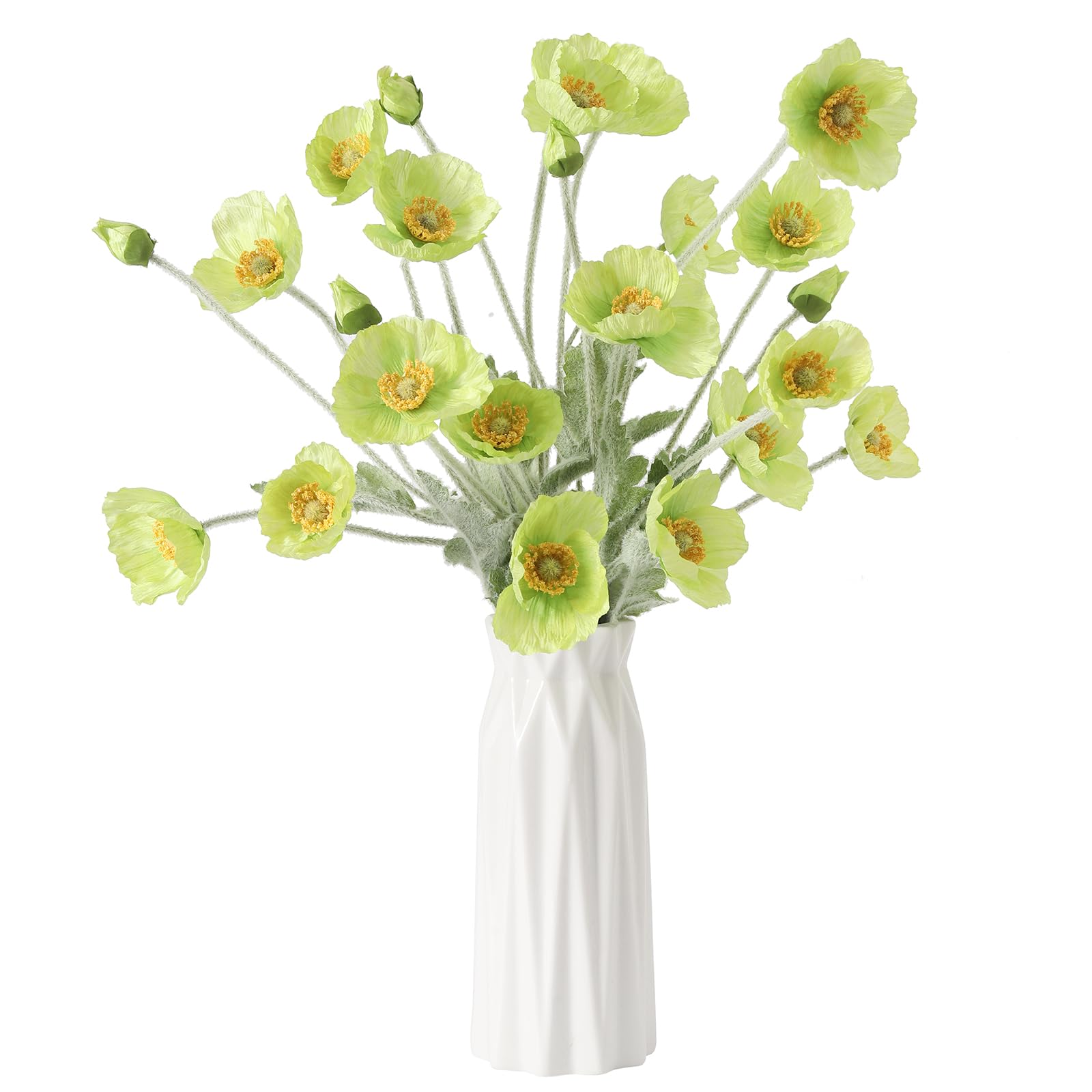 DuHouse 6 Pcs Artificial Poppies Flowers Silk Poppy Flowers for Home Table Centerpieces Decoration Office Wedding(Green)