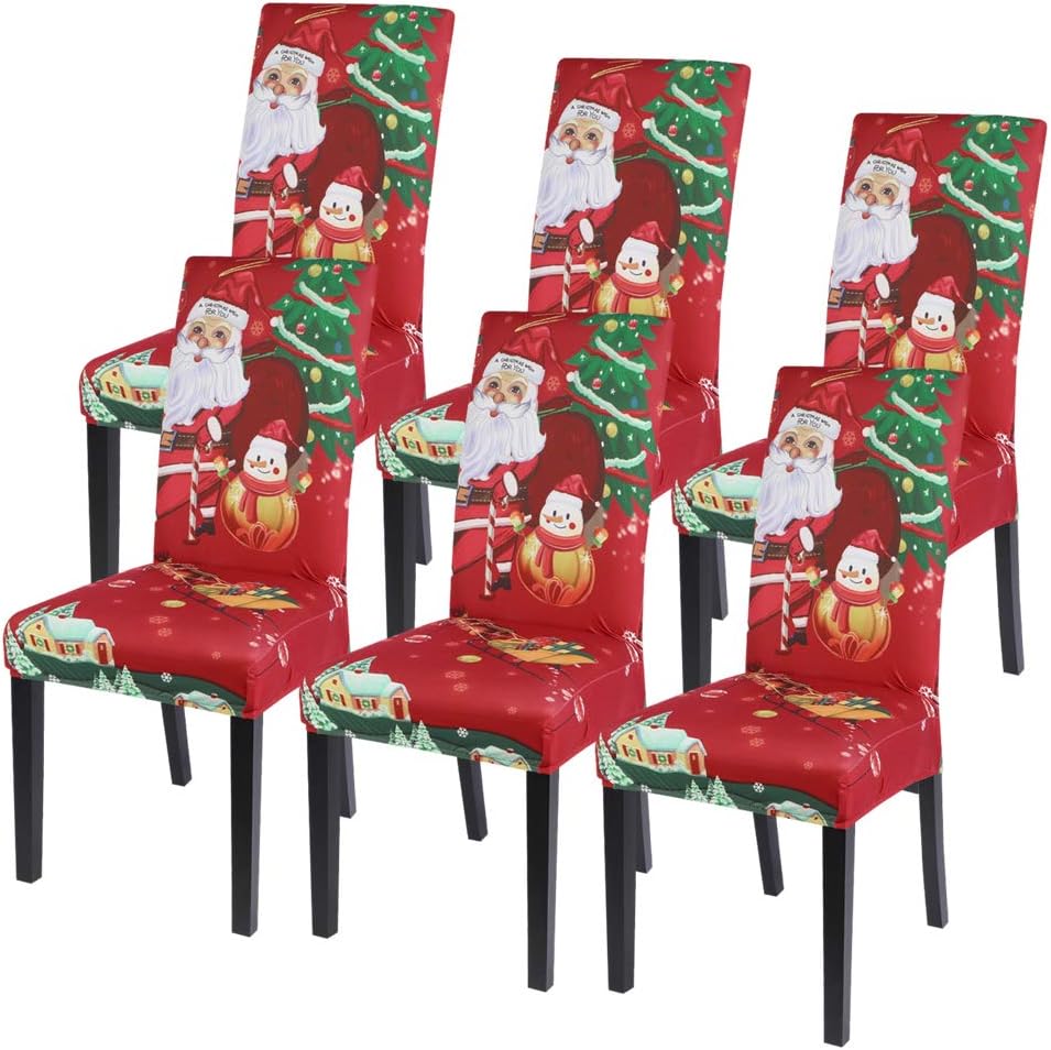 Slipcovers - SearchI Christmas Dining Room Chair Covers Set of 6, Stretch Xmas Chair Slipcovers Protector, Spandex Washable Kitchen Parsons Chair Cover for Dining Room,Christmas Decor,Holiday Party(Santa Claus)