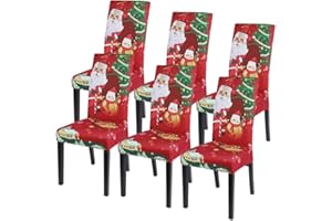 SearchI Christmas Dining Room Chair Covers Set of 6, Stretch Xmas Chair Slipcovers Protector, Spandex Washable Kitchen Parsons Chair Cover for Dining Room,Christmas Decor,Holiday Party(Santa Claus)