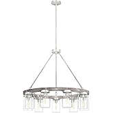 Hunter - Devon Park 9-light Brushed Nickel, Large Chandelier, Dimmable, Rustic Style, Wagon Wheel Shaped, for Bedrooms, Kitch