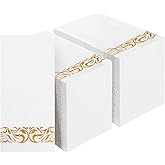 BESTVIP 200 Pack Disposable Paper Napkins,3-Ply Dinner Napkins with Gold Trim for Guests,Bathroom Paper Hand Towels Soft and Absorbent,Perfect for Christmas,Kitchen,Dinner,Party,Wedding or Event