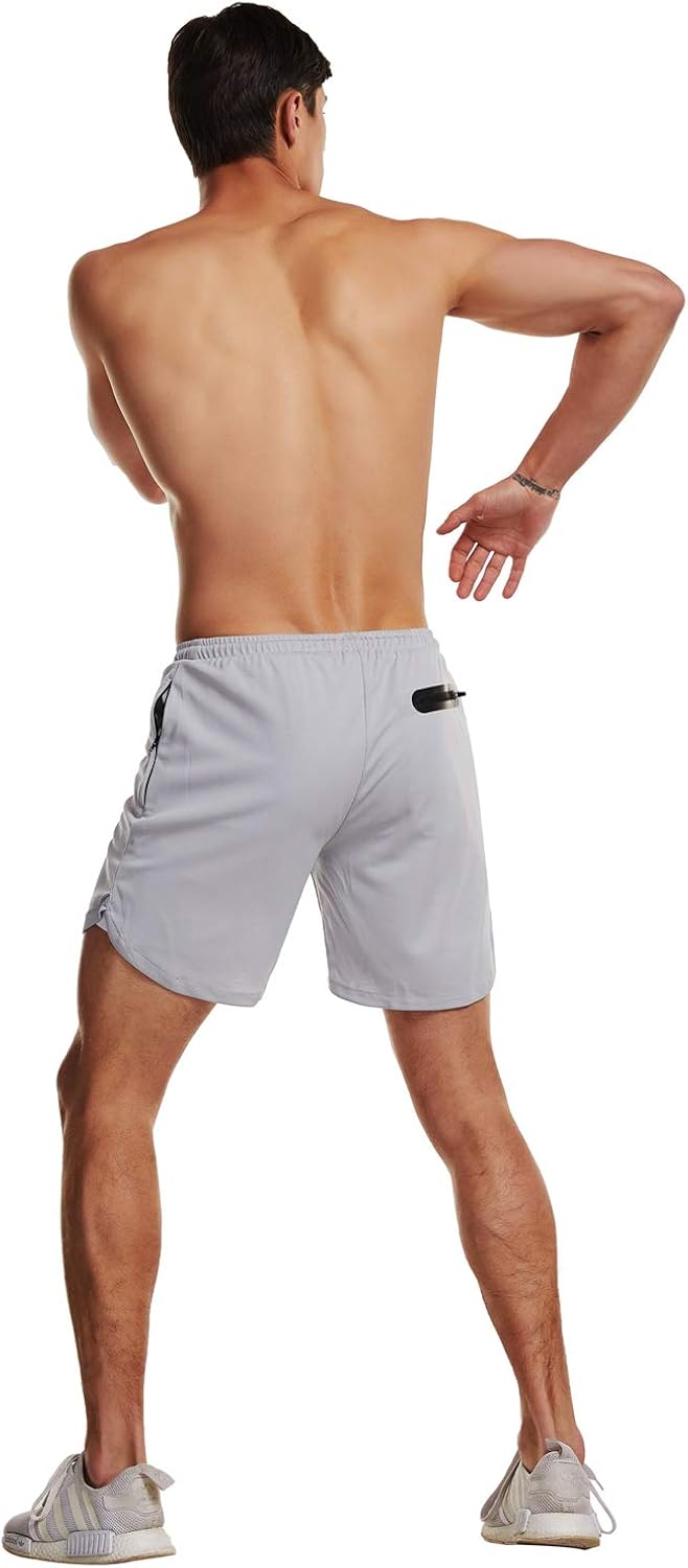 FLYFIREFLY Men's 2-in-1 Workout Running Shorts 7" Lightweight Gym Yoga Training Sport Short Pants: Clothing
