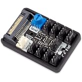 Aqua Computer SPLITTY9 Active Active Splitter for up to 9 PWM Fans | SATA-Powered, 4.5 A / 54 W Max, PWM Signal Amplification, Adjustable Fan Cut-off Threshold, LED Indicator