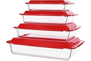4-Pack Nesting Tempered Glass Baking Pan Set, Rectangular Glass Baking Dish with BPA Free Lids, Oven, Microwave, Refrigerator