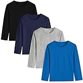 4 Pack Boys Cotton Long Sleeve Shirts Kids Soft Crewneck Basic Tees Solid Colors Fall Tops for Toddler Boys(2T-14Years)