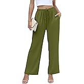 NILOUFO Women Summer Casual High Waist Wide Leg Pants Fashion Lightweight Flowy Boho Beach Palazzo with Pockets