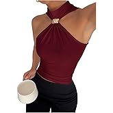 Milumia Women's Metal Mock Neck Ruched Tank Top Sleeveless Slim Fit Going Out Tops