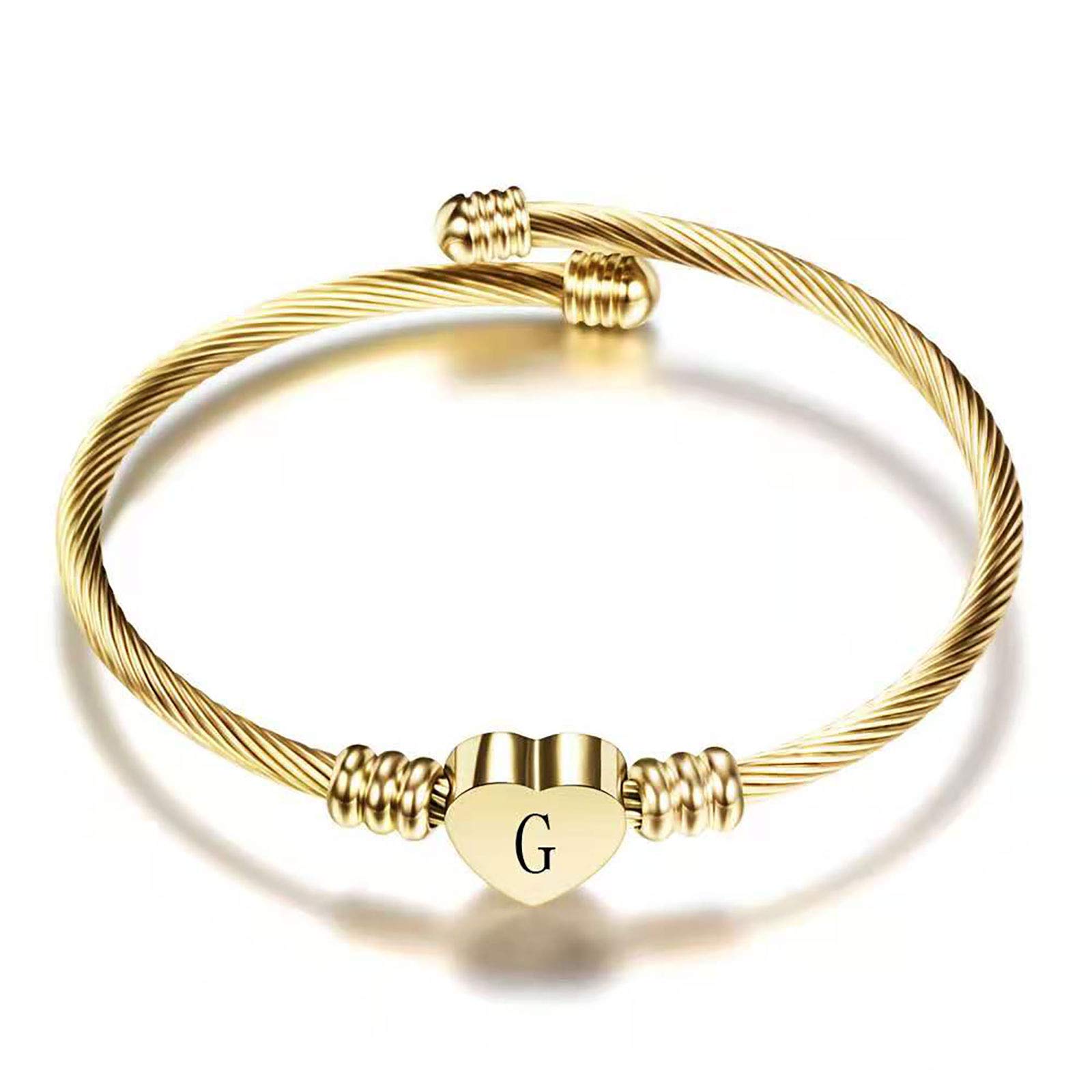 KunBead Jewelry Women Girls Sister Initial Letter G Cuff Bracelet Gold Alphabet Heart Bangle Bracelets Gift for Birthday