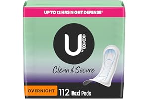 U by Kotex Clean & Secure Overnight Maxi Pads, 112 Count (4 Packs of 28) (Packaging May Vary)