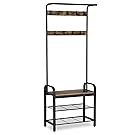 SONGMICS Vintage Coat Shoe Rack, Entryway Storage Shelf, Wood Look Accent Furniture with Metal frame, 3 in 1 Design, Easy Assembly UHSR40B