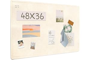 LIGHTOMORROW Large Bulletin Board, 48 x 36 inches Felt Board Decorative Pin Board, 4' x 3' Cork Board Alternative for Wall, Foldable Photo Board Self-Adhesive Vision Board Mood Board with 20 Pushpins Beige