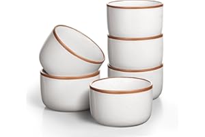 Ramekins Set of 6, 6 oz Creme Brulee Ramekin Oven Safe, Porcelain Ramekin Bowls, Mini Cheesecake Pans, Small Baking Dish, Dip