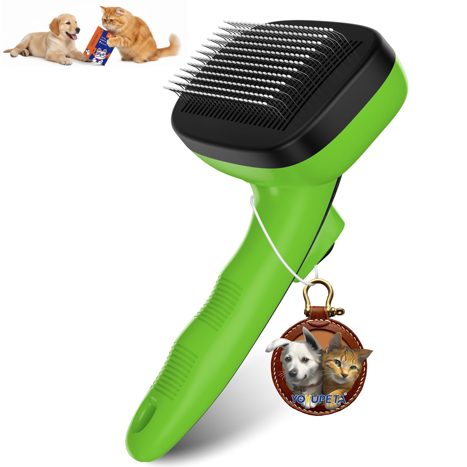 YOYUPETA Dog Self Cleaning Slicker Brush for Shedding, Ideal for Short Long Haired Dogs, Including Cat. Removes Loose Fur, Undercoat, Mats, Tangled Hair. Suit for Small Medium Large Animal, Green