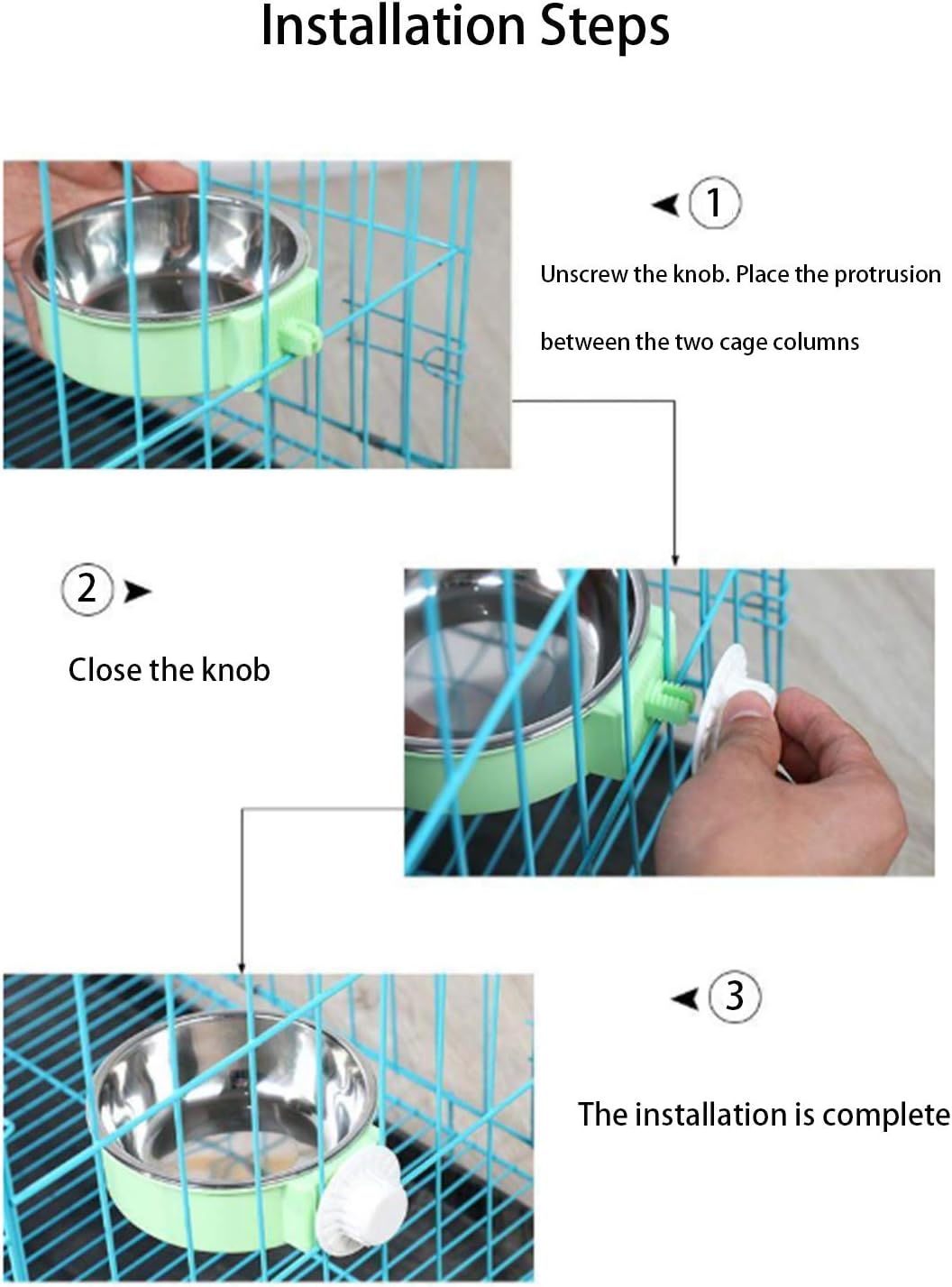 Dog Cage Crate Water Bowls Dog Food Bowl Cat Feeding Bowl 2-in-1 Pet Hanging Bowl Removable Stainless Steel Dog Bowl with Plastic Puppy Feeder Food Water Bowl for Dog Cat Bird Rabbit Hamster Ferret - Image 5