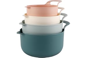 COOK WITH COLOR Nesting Plastic Mixing Bowl Set with Pour Spouts and Handles, Teal and Pink, 4 Piece Non-Slip