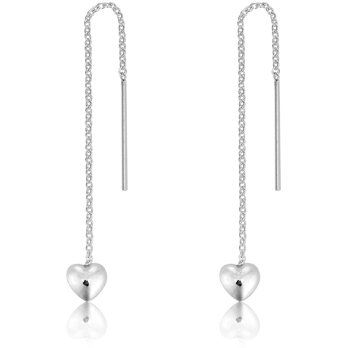 DTPSilver - 925 Sterling Silver Puffed Heart Pull Through Earrings