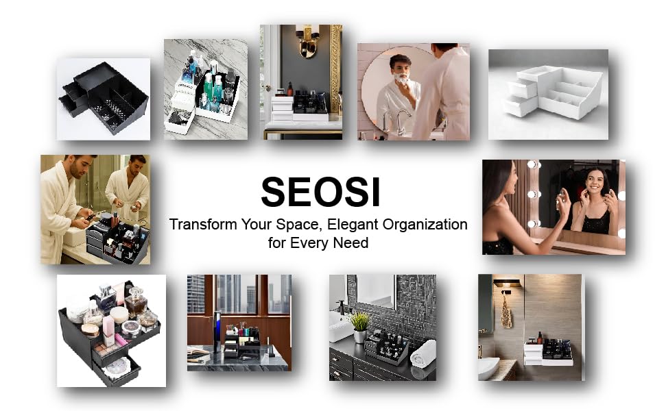 SEOSI Cologne Organizer for Men,Bathroom Organizers Shaving Tools Men,Perfume Organizer with Drawer,Dresser Organizer Countertop for Men's Bedroom Essentialsnd storage, bathroom decor (Black, Medium)