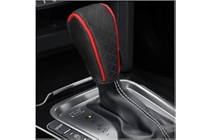DUSCOKE Leather Car Gear Shift Knob Cover, Anti-Slip Breathable Car Shifter Lever Cover, Automatic Shift Knob Handle Protector, Universal Auto Interior Decorative Accessory for Sedan, SUV (Black/Red)