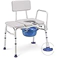 GreenChief Bedside Commode Chair 500 LBS, Padded Transfer Bench for Bathtub with Arms and Backrest, Heavy Duty Tub Shower Chair Adjustable Bath Seat for Inside Shower for Elderly Disabled