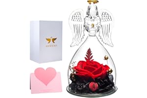 ANWEAO Preserved Flower Rose Gifts in Glass Angel Figurines, Fresh Bouquet Flower Angel Gifts for her,Guardian Angel Rose Gifts for Mom Grandma ,Women Gifts for Birthday Wedding Christmas,Thanksgiving Day.