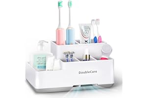 DOUBLECARE Toothbrush Holder with Anti-Slip, Bathroom Organizer Countertop Detachable for Easy Cleaning, Multifunctional Storage, Bathroom Caddy for Toothpaste, Shaver,Great for Home, Vanity Organizer, Office