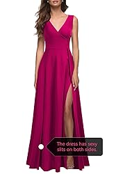 MUSHARE Women's V Neck Sleeveless Split Formal