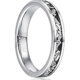 TUNGSTORY Tungsten Wedding Bands for Women, 4mm Imitated Meteorite Inlay Wedding Rings Classic Black & Gold Ring Comfort Fit Jewelry Gift for Her Size 5-10