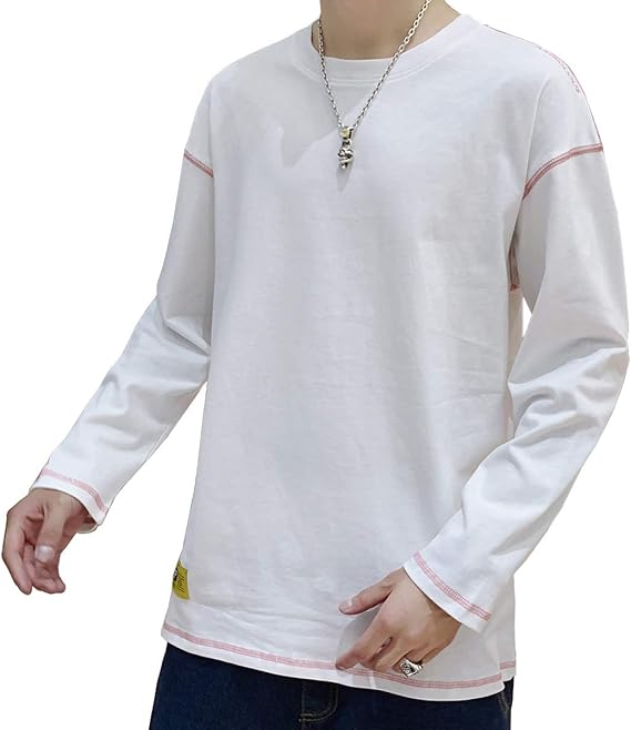 Amazon 秋服 メンズ Tシャツ 長袖 シャツ メンズ カットソー 無地 丸首 ロングtシャツ カジュアル ロンｔ ゆったり ながそでtシャツ オシャレ トップス おおきいサイズ 秋 冬 白 L Tシャツ カットソー 通販