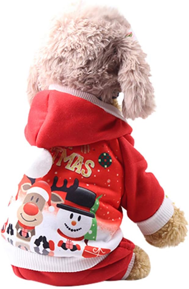 Autumn Winter Christmas Pet Puppy Hoodied Sweatshirts Dog Clothes Costume for Chihuahua Cat, Red - Image 3