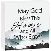 Christian Decor, May God Bless This Home Wooden Box Sign, Jesus Decor For Home Office Table Desk And Wall, Inspirational Gifts For Friends Family