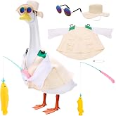 Hoemwarm Fishing Porch Goose Outfit for 23 Inch Goose Statue | Fisherman Costume, Hat, Sunglasses, Fishing Rod, Artificial Fish for Outdoor Garden Yard Patio Decor