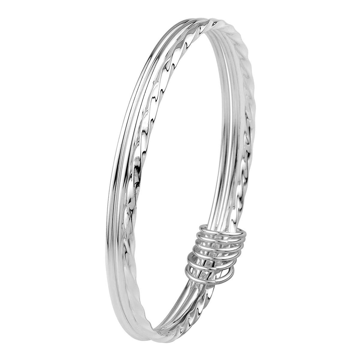 Mecool S925 Sterling Silver Bangle Bracelets Fashionable Three Interlocking for Girls and Women (6.7cm 21g)