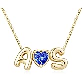 M MOOHAM Valentines Gifts for Kids Women - Heart Initial Birthstone Necklace for Women Girls 14K-Gold-Plated Two Initial Personalized Necklaces Jewelry Birthday Gifts for Mom Sister Wife Best Friend
