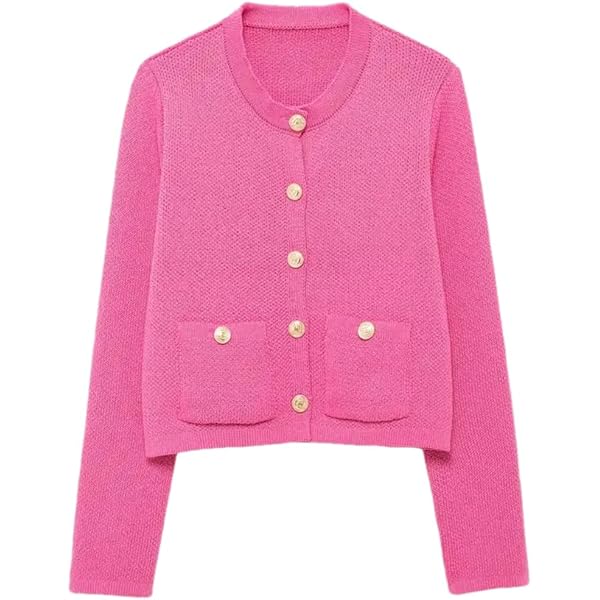 Women's Knitted Cardigan Sweater with Golden Buttons, Patch