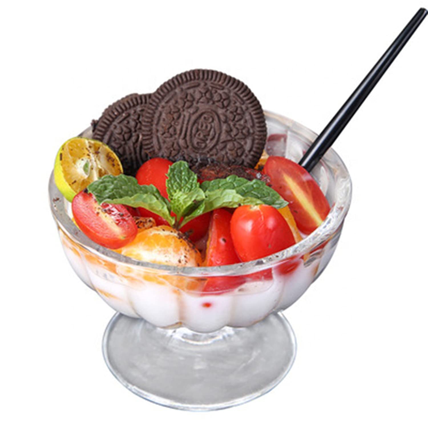 Ice Cream Serving Glass Bowl Crystal Glass Ice Cream Cups Dessert Bowl 300ml Clear Sundae Dessert Appetizer Cocktail Glasses Pudding Dishes Footed Glass Cups for Fruit Salad Soup Mixing Ice-Cream