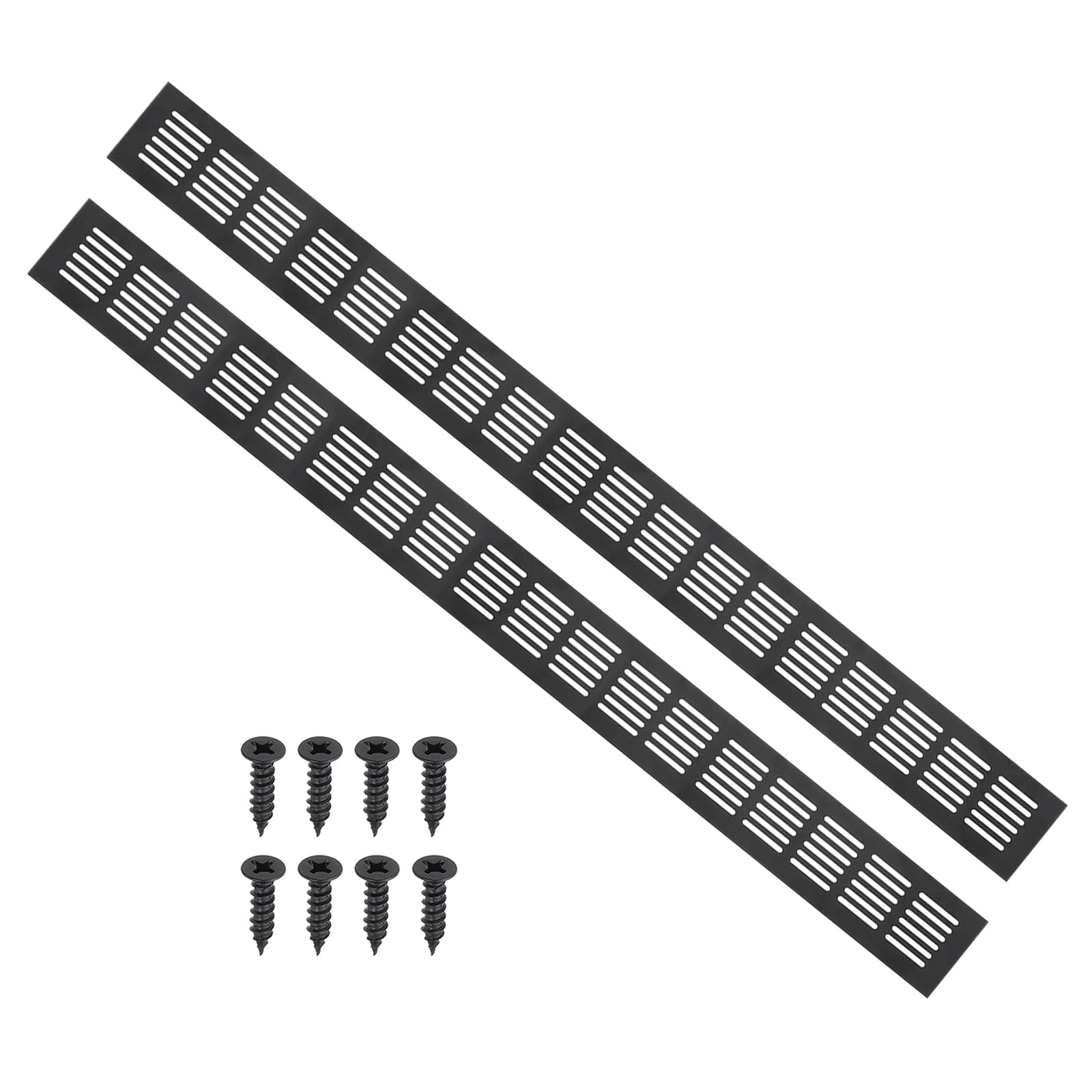 PATIKIL 27.6 x 2.4 Inch Door Air Vent Cover, 2pcs Aluminum Grille Ventilation Cover Louvered with Mounting Screws for Cabinet Wardrobe Door, Black