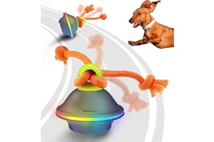 Xeuch Interactive Dog Toys, Automatic Moving and Rolling LED Light Up Dogs Ball with Rope, Motion-Activated Wicked Ball for Small Medium Pup, Stimulation Toy for Boredom Relief
