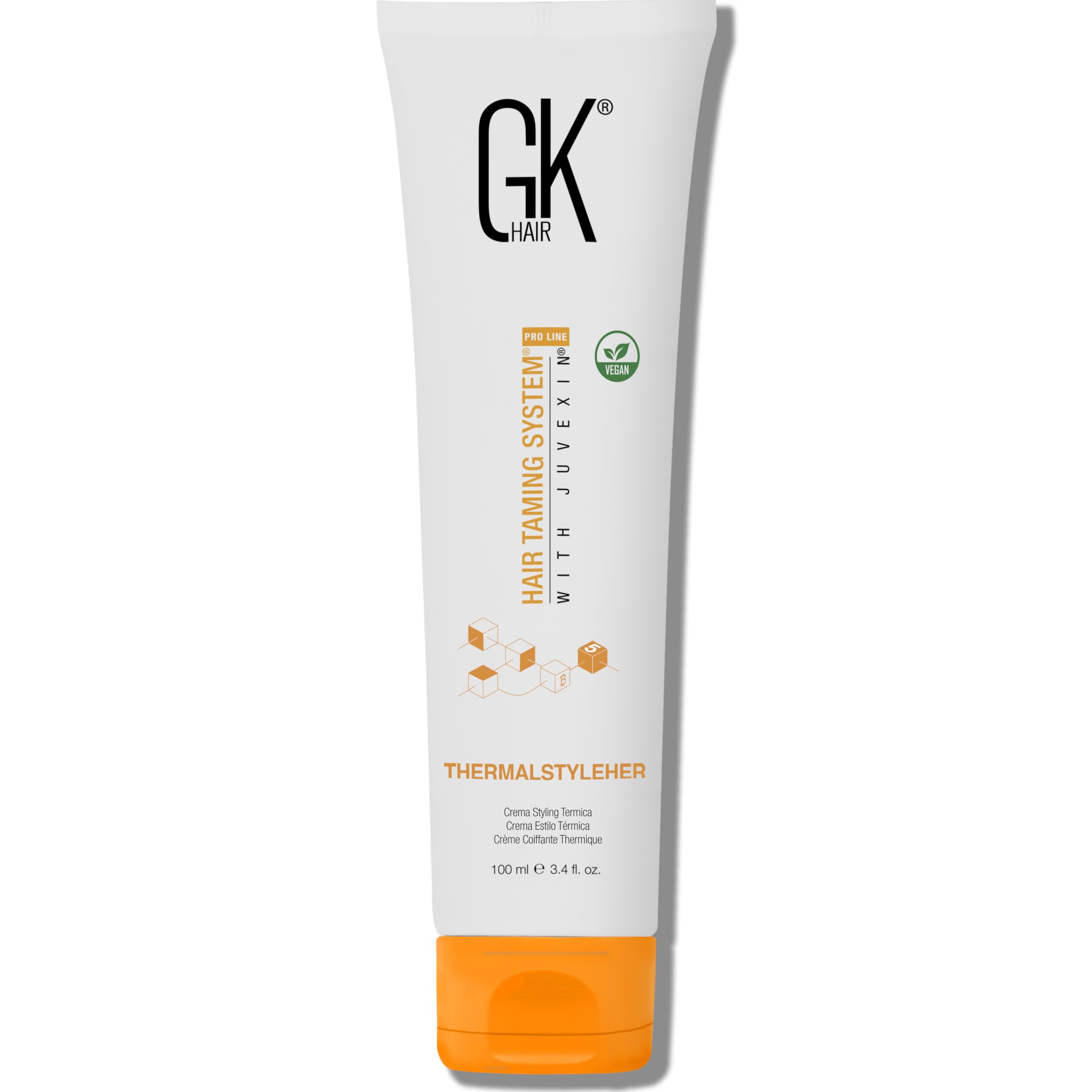 GK HAIR Global Keratin Thermal Style Her Hair Cream (3.4 Fl Oz/100ml) Thermal Styling Cream Anti Frizz Heat Protectant against Flat Iron Heat & Hot Blow Dry Prevents Damage & Breakage All Hair Types