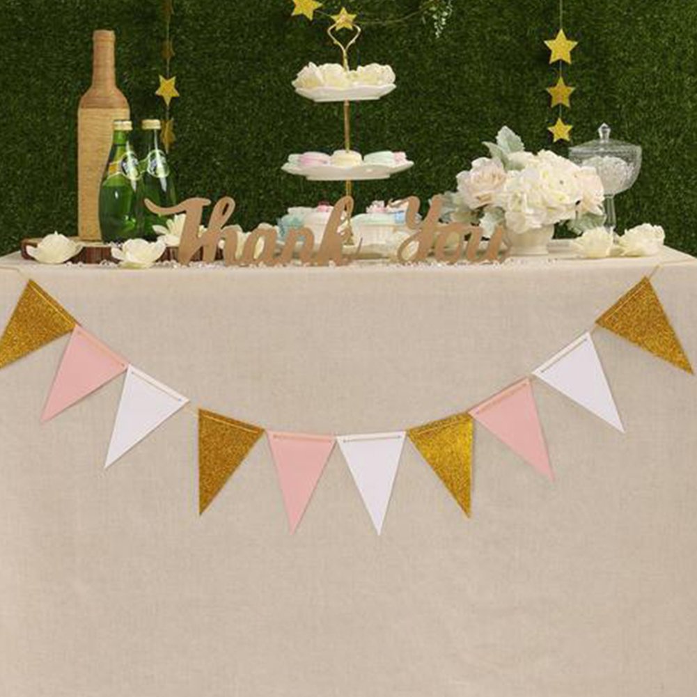 Doitsa Banniere Anniversaire Banniere Decorative Triangulaire Melange De Trois Couleurs Banniere Mariage Banderole Joyeux Anniversaire Banniere Pour Fete Bannieres Guirlandes Cotillons Et Confettis