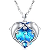 Silikepa Ocean Necklace 925 Sterling Silver Dolphin/Turtle/Seahorse/Mermaid Necklace Ocean Animal Jewelry Gift for Women