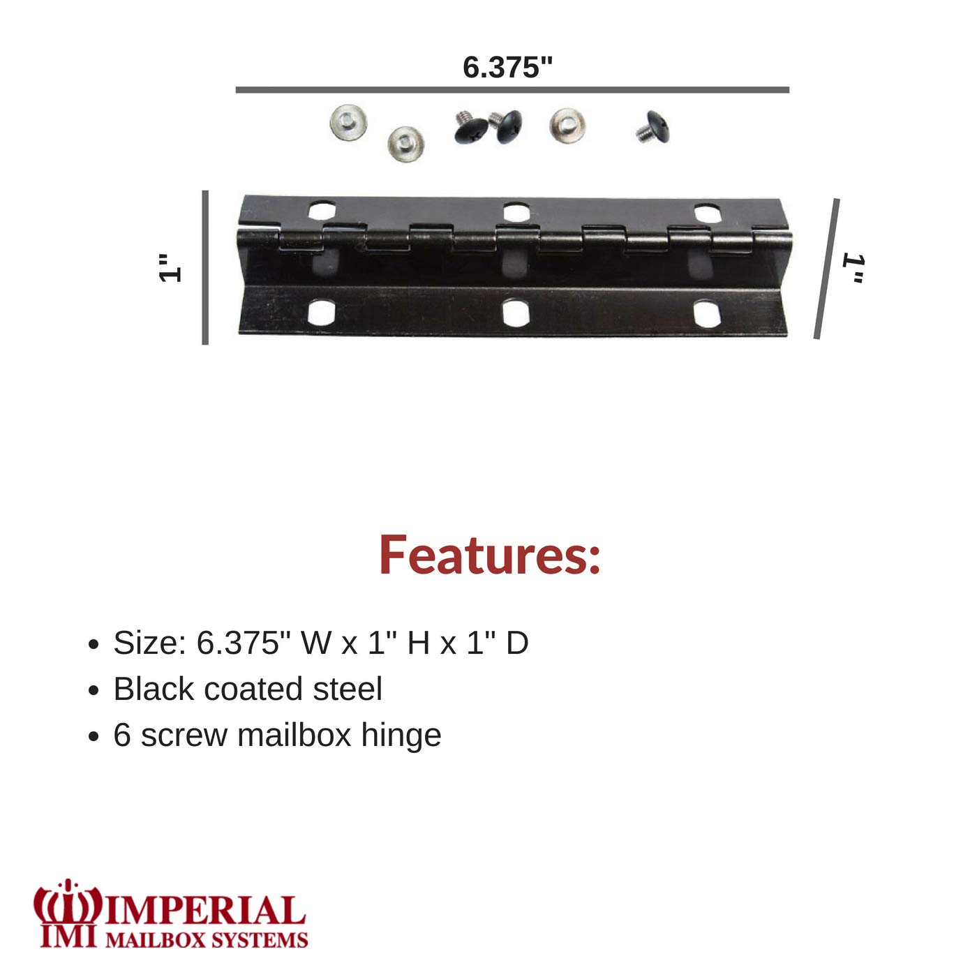 Imperial Mailbox Systems Door Hinge Size 6 Screw Holes Black Small