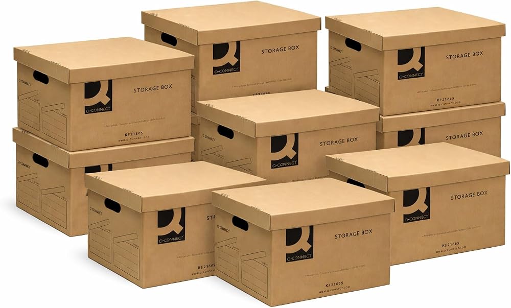 Q-Connect Archive Storage Boxes with Lids 10 Pack 335x400x250mm Brown