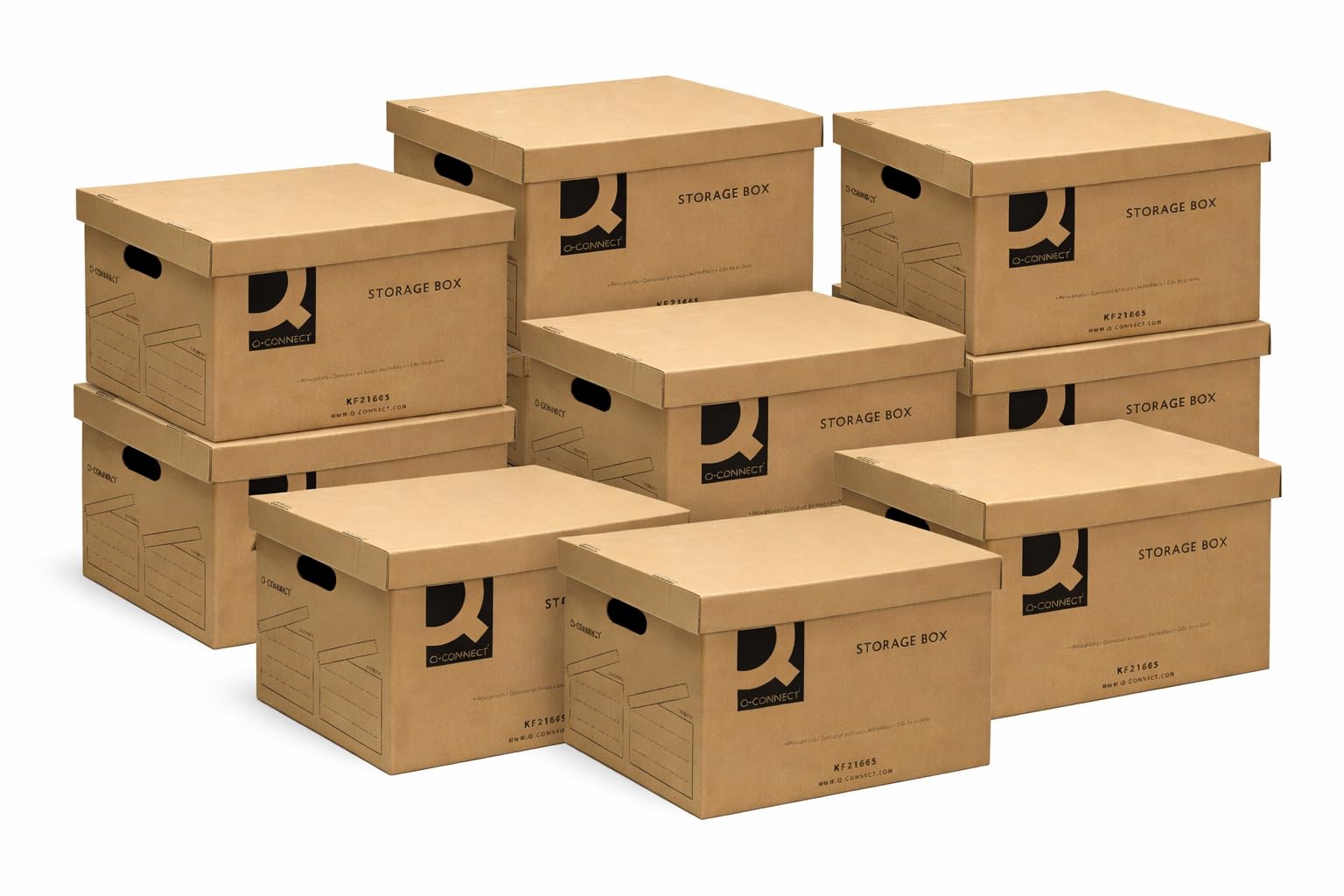 Q-Connect Archive Storage Boxes with Lids, 10 Pack 335x400x250mm Cardboard Boxes Brown